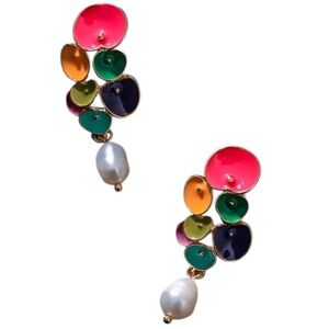 Colorful Floral Faux Pearl Drop Earrings
